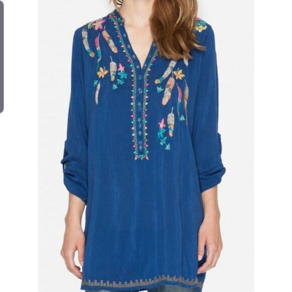 Johnny Was Victoria Blue feather blouse size small - Picture 1 of 7
